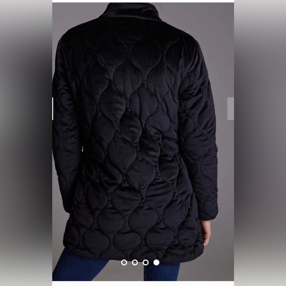 Unreal Fur / Anthropologie Moon Shadow Black Quilted Velvet Coat L - Picture 5 of 12